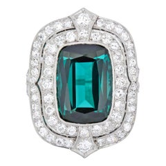 Edwardian 9.90 Carat Green Tourmaline Diamond Platinum Belle Époque Ring Edwardian 9.90 Carat Green Tourmaline Diamond Platinum Belle Époque Ring