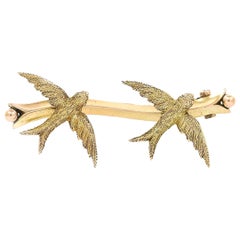 Edwardian 9ct Gold Double Swallow Bird Brooch, Circa 1904
