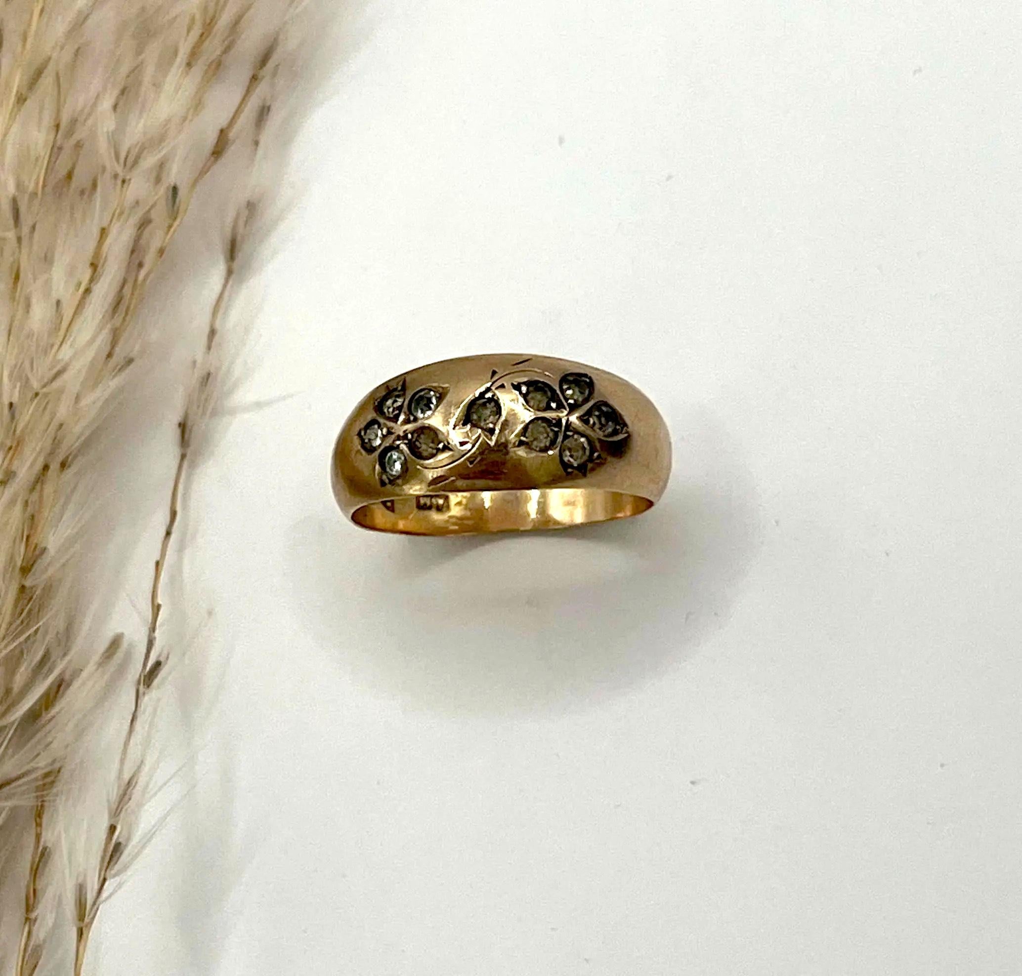da uomo o donna Anello Edwardiano in pasta d'oro 9ct, con marchio Chester 1909 in vendita
