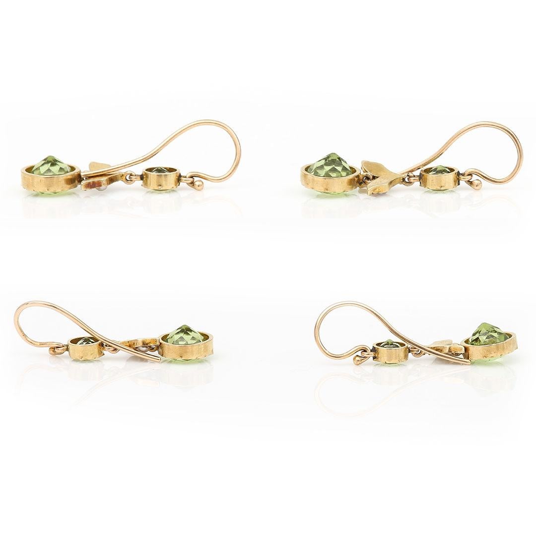Edwardian 9ct Gold Peridot and Seed Pearl Drop Earrings, Circa 1910 In Good Condition In Lancashire, Oldham