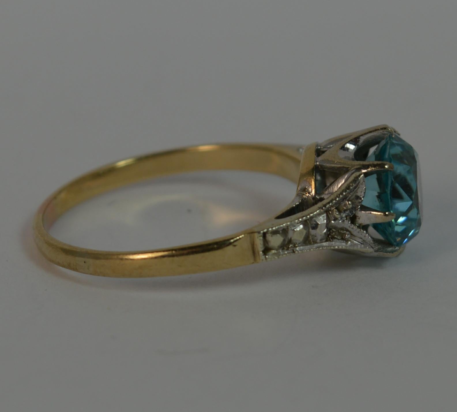 Edwardian 9 Carat Gold Platinum Blue Zircon Ring 6