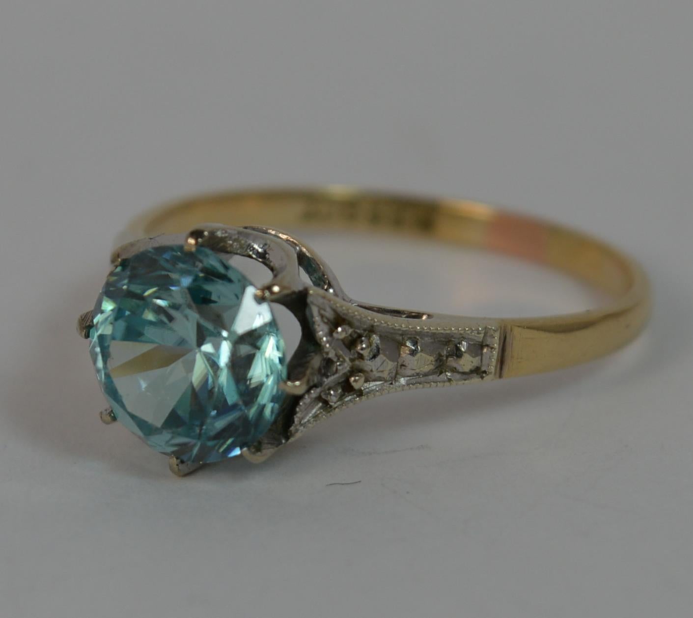 Edwardian 9 Carat Gold Platinum Blue Zircon Ring 7