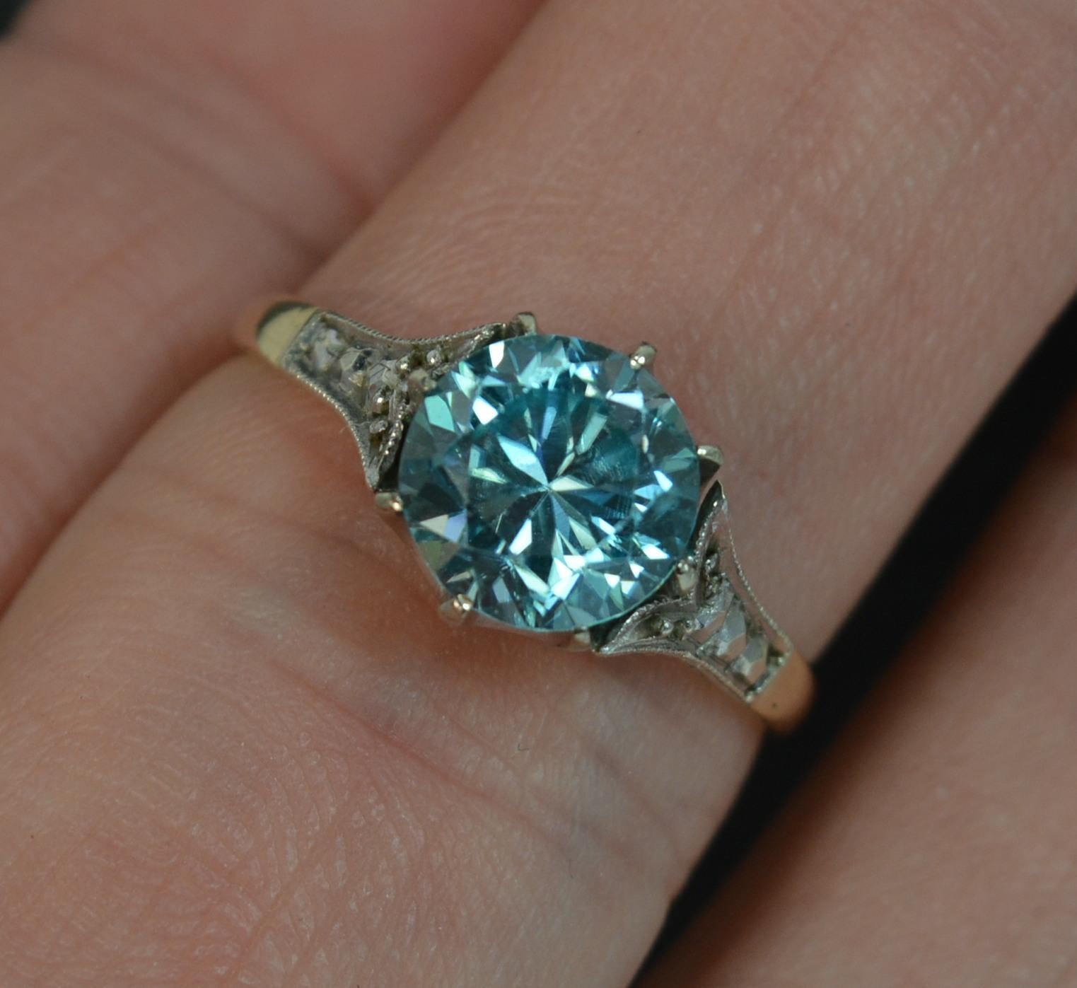 Women's Edwardian 9 Carat Gold Platinum Blue Zircon Ring