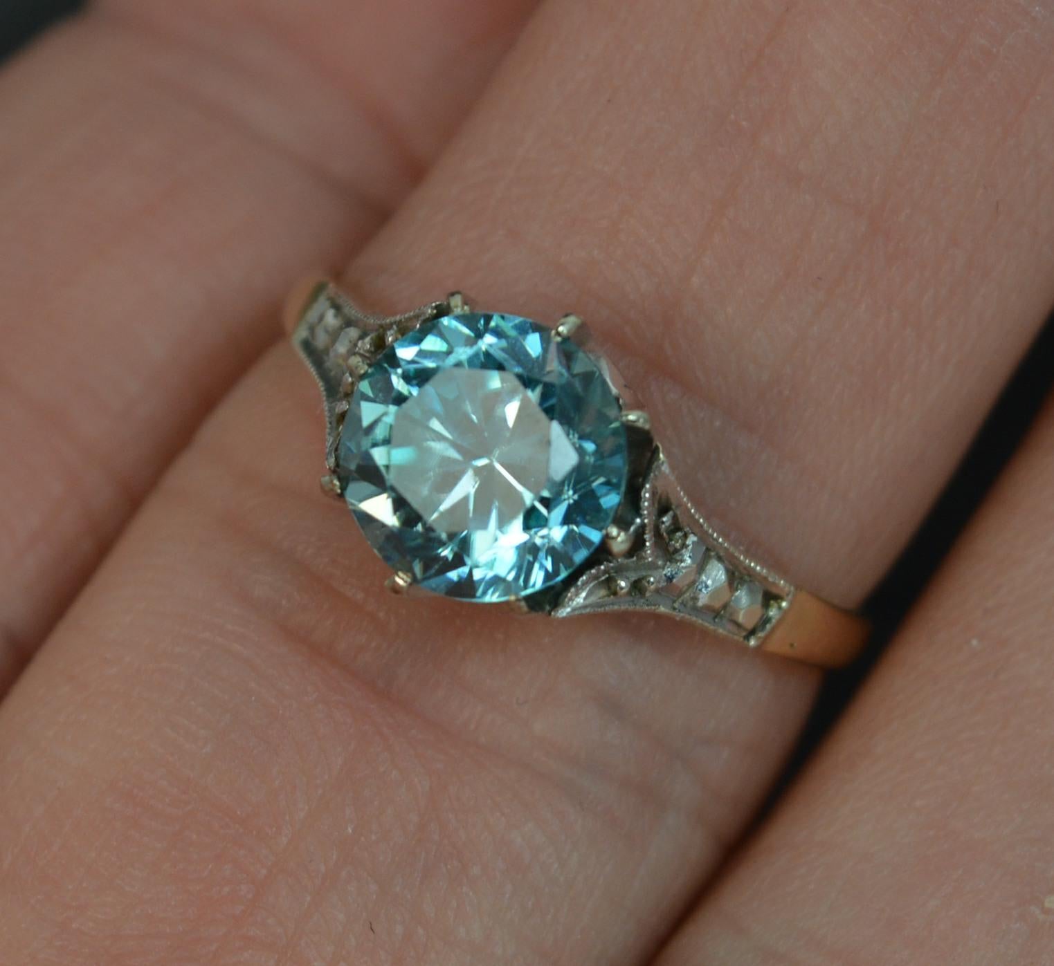 Edwardian 9 Carat Gold Platinum Blue Zircon Ring 1