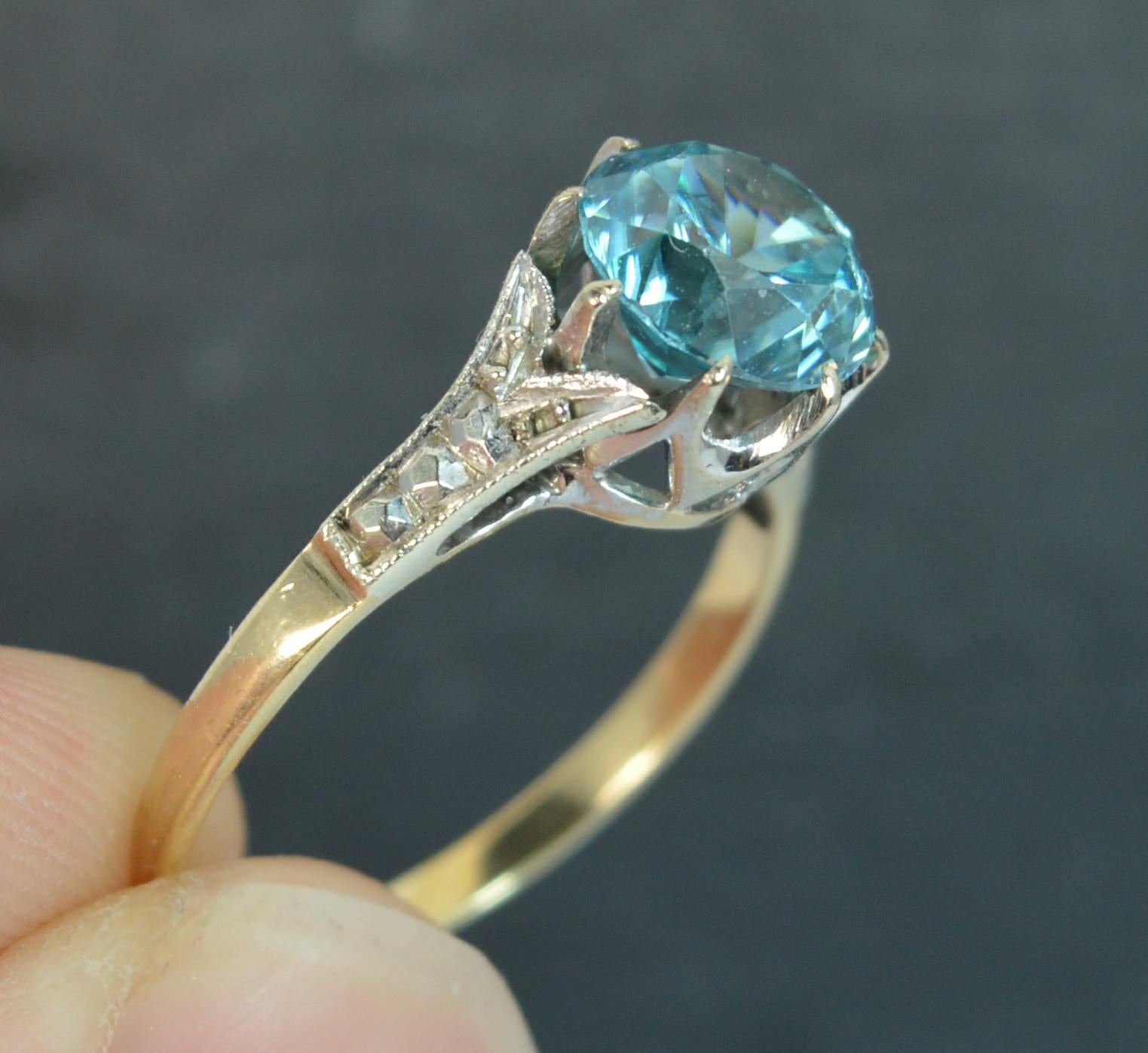Edwardian 9 Carat Gold Platinum Blue Zircon Ring 2
