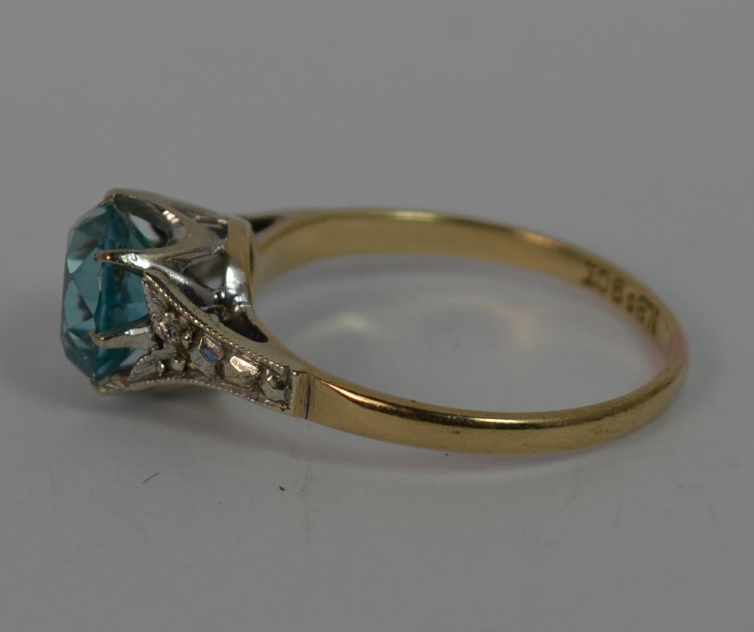 Edwardian 9 Carat Gold Platinum Blue Zircon Ring 4