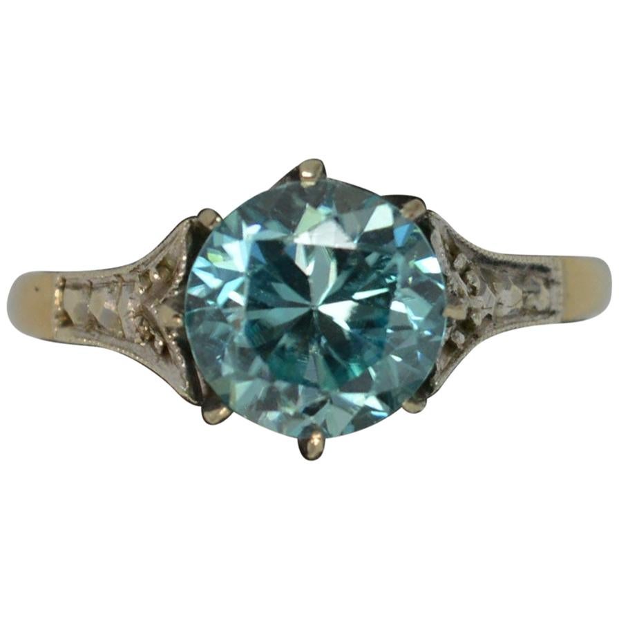 Edwardian 9 Carat Gold Platinum Blue Zircon Ring