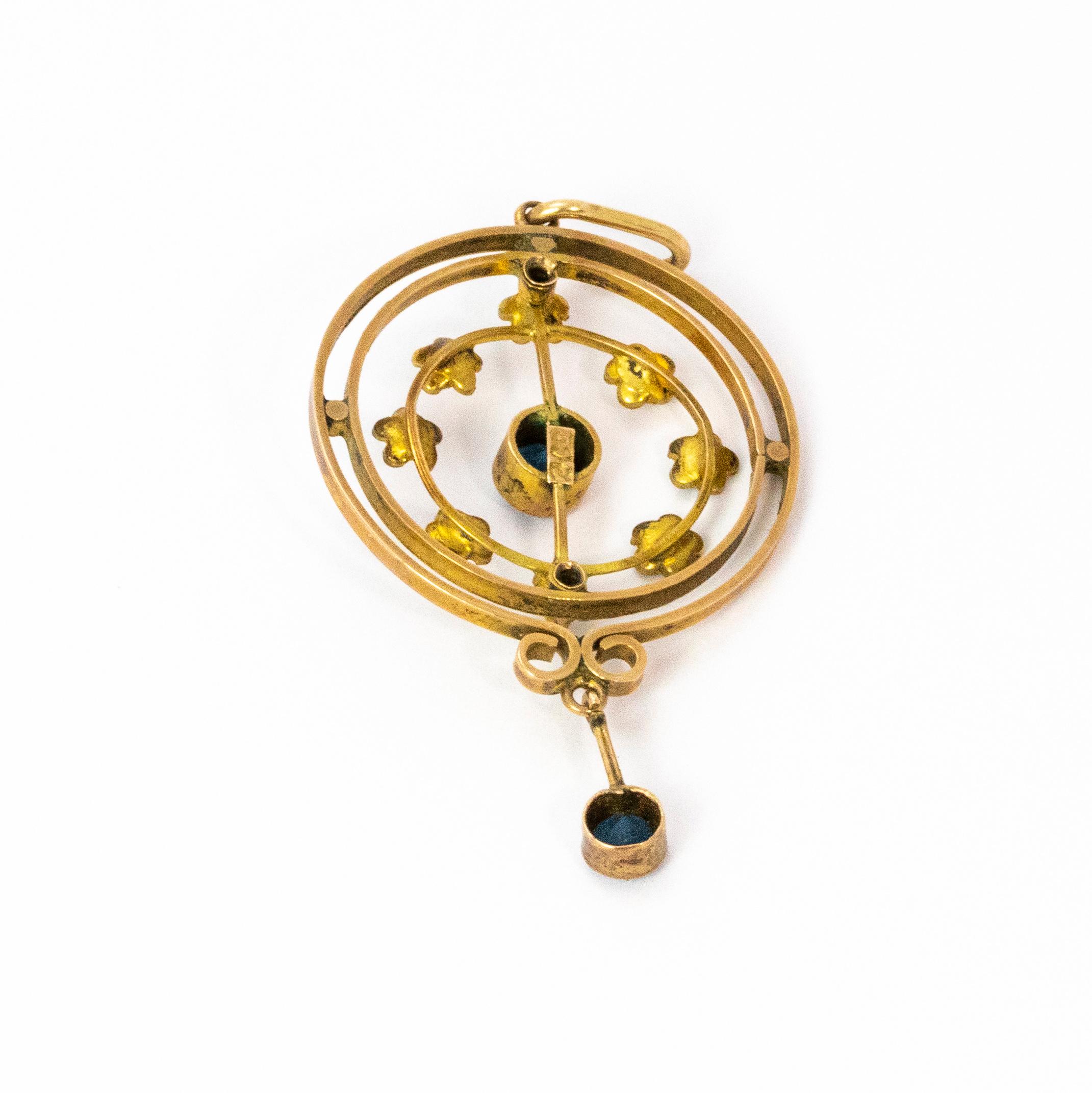 Edwardian 9 Carat Gold Sapphire Pearl Pendant In Good Condition In Chipping Campden, GB