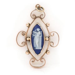 Edwardian 9ct Gold Wedgwood Blue Jasperware Pendant, Circa 1910