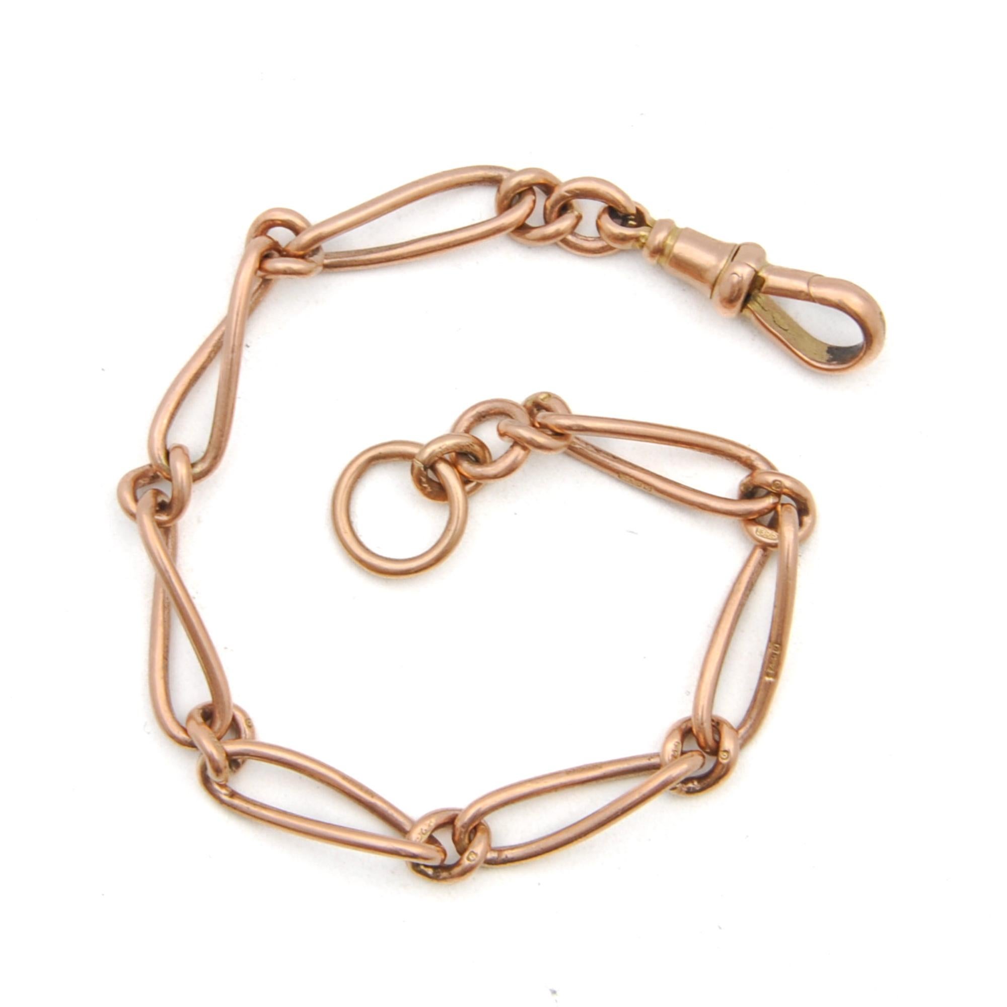 Antique Edwardian 9ct Rose Gold Albert Chain Bracelet In Good Condition For Sale In Rotterdam, NL