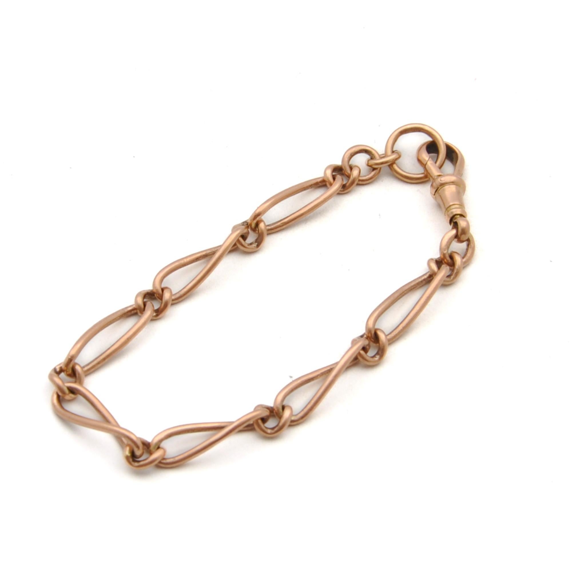 Women's or Men's Antique Edwardian 9ct Rose Gold Albert Chain Bracelet For Sale