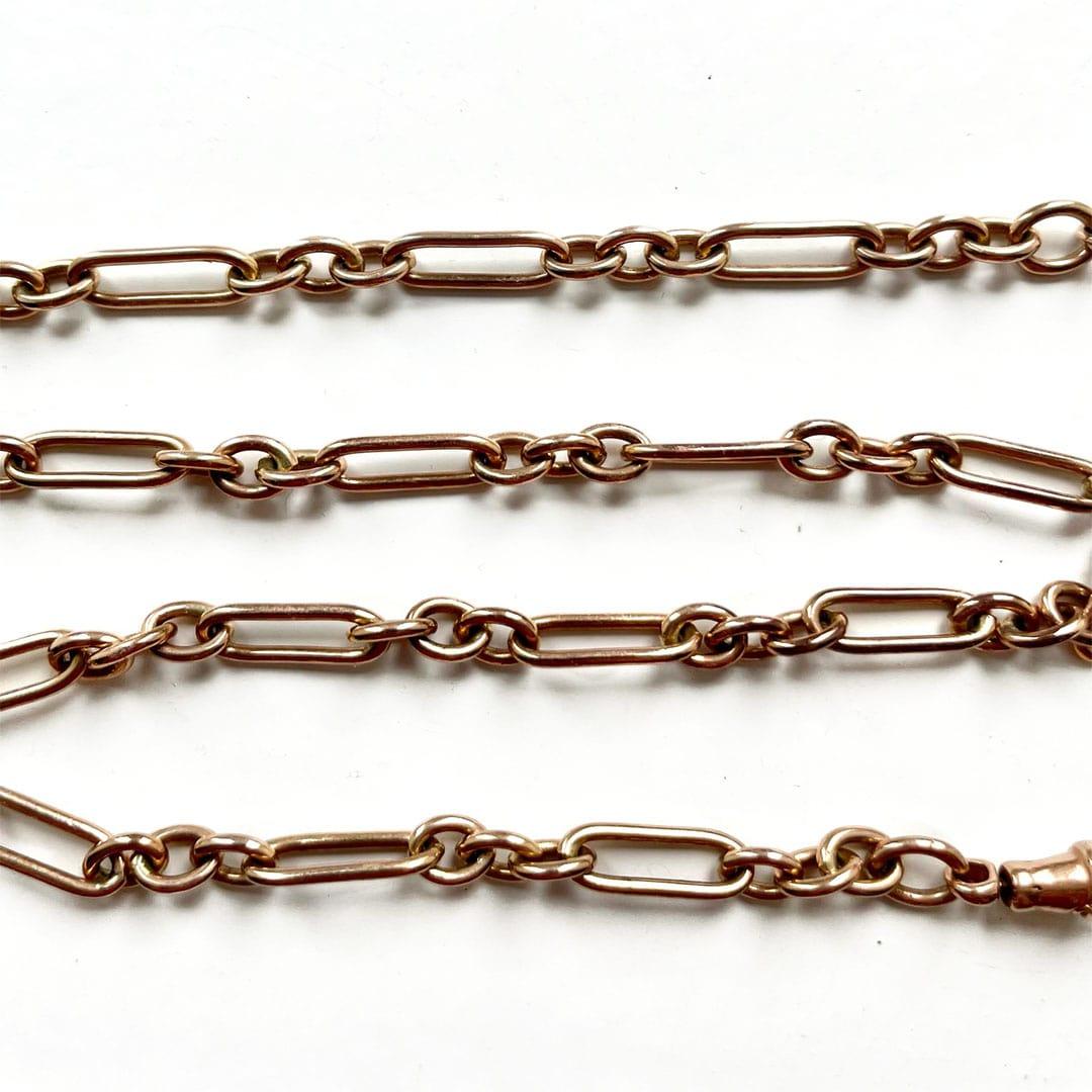 Edwardian 9ct Rose Gold Trombone Link Albert Watch Chain 17.5” In Good Condition For Sale In Lancashire, Oldham