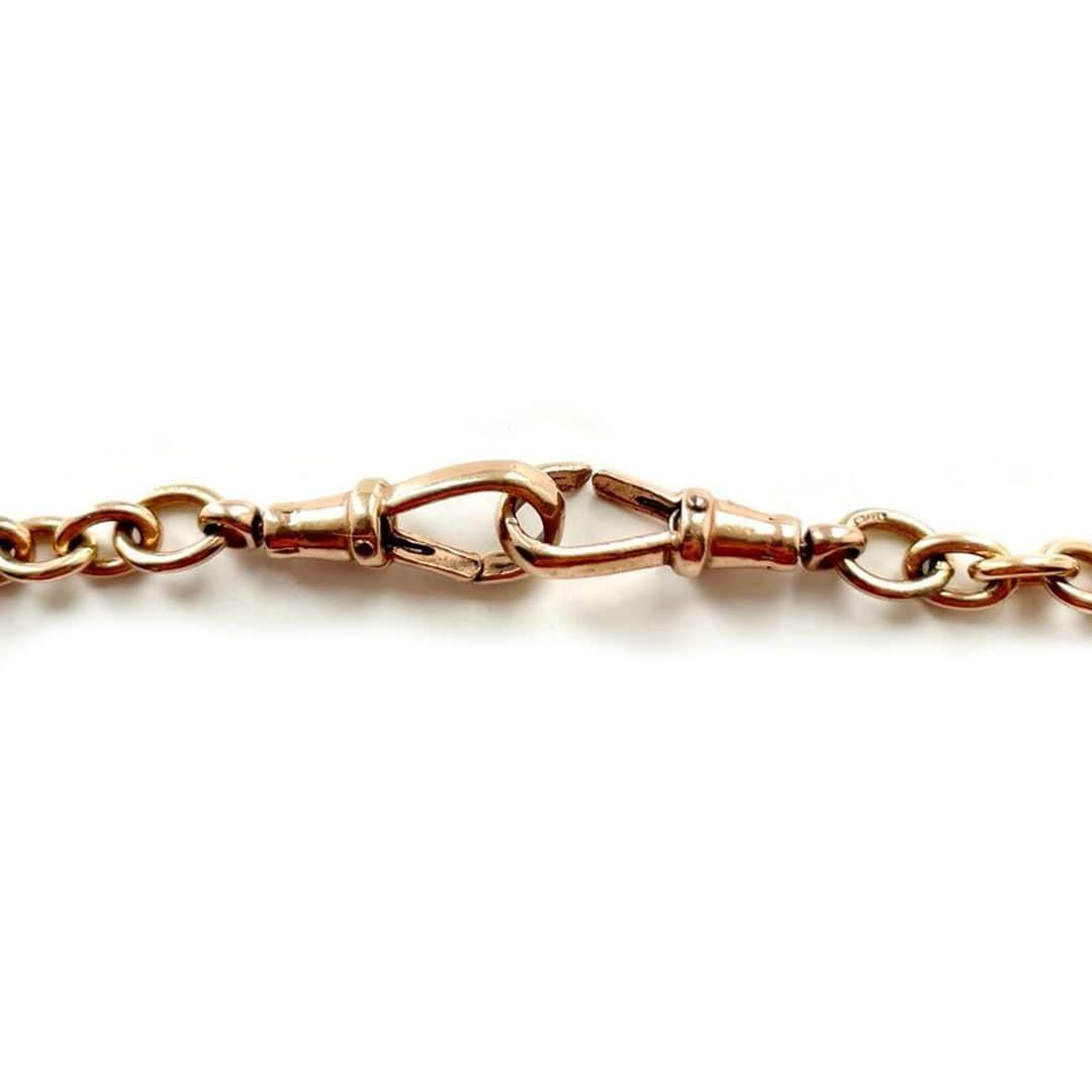 Women's or Men's Edwardian 9ct Rose Gold Trombone Link Albert Watch Chain 17.5” For Sale