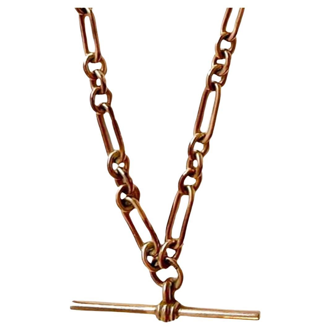 Edwardian 9ct Rose Gold Trombone Link Albert Watch Chain 17.5”