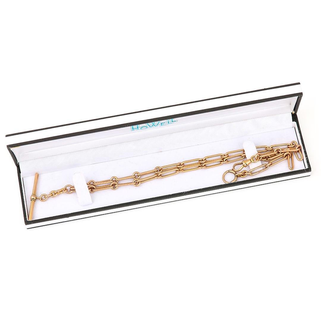 Edwardian 9 Carat Rose Gold Trombone Link Albert Watch Chain 7