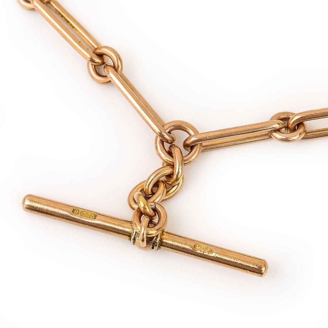 Women's or Men's Edwardian 9 Carat Rose Gold Trombone Link Albert Watch Chain