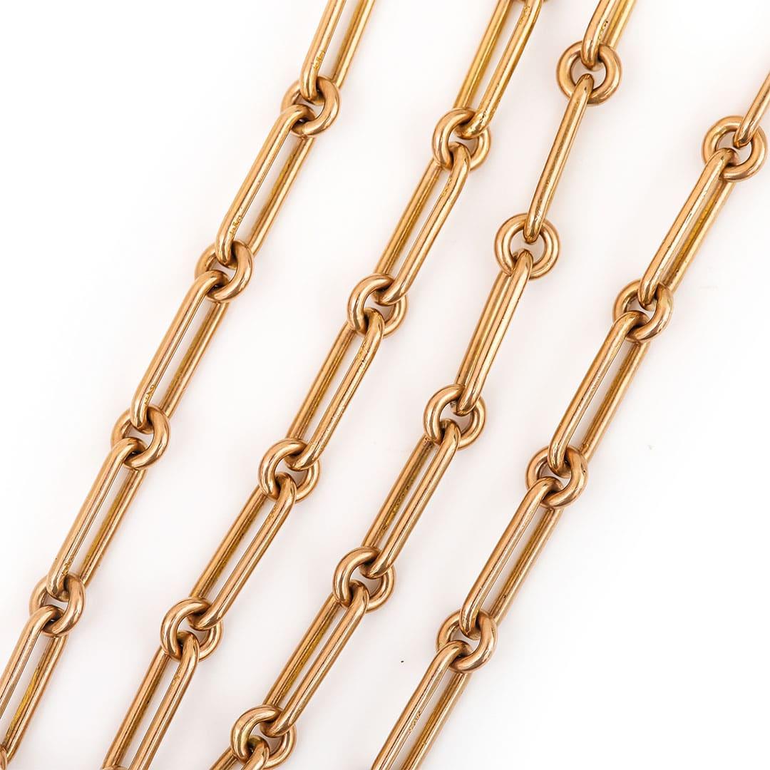 Edwardian 9 Carat Rose Gold Trombone Link Albert Watch Chain 1
