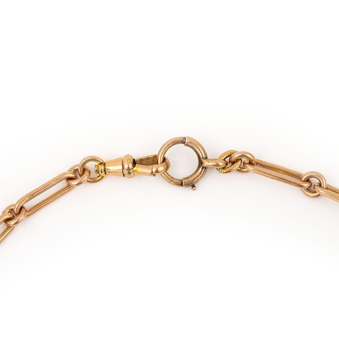 Edwardian 9 Carat Rose Gold Trombone Link Albert Watch Chain 2