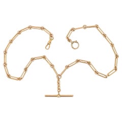 Edwardian 9 Carat Rose Gold Trombone Link Albert Watch Chain