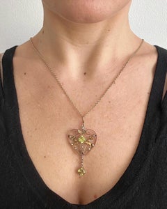 Edwardian 9ct Yellow Gold, Peridot & Seed Pearl Pendant, Circa 1910