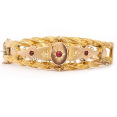 Edwardian 9ct Yellow Gold Ruby and Diamond Bangle, Circa 1910