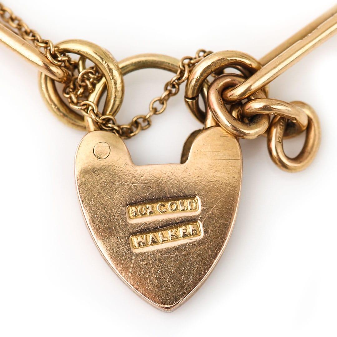 Women's or Men's Edwardian 9ct Yellow Gold Trombone Link Bracelet Heart Padlock Circa 1910