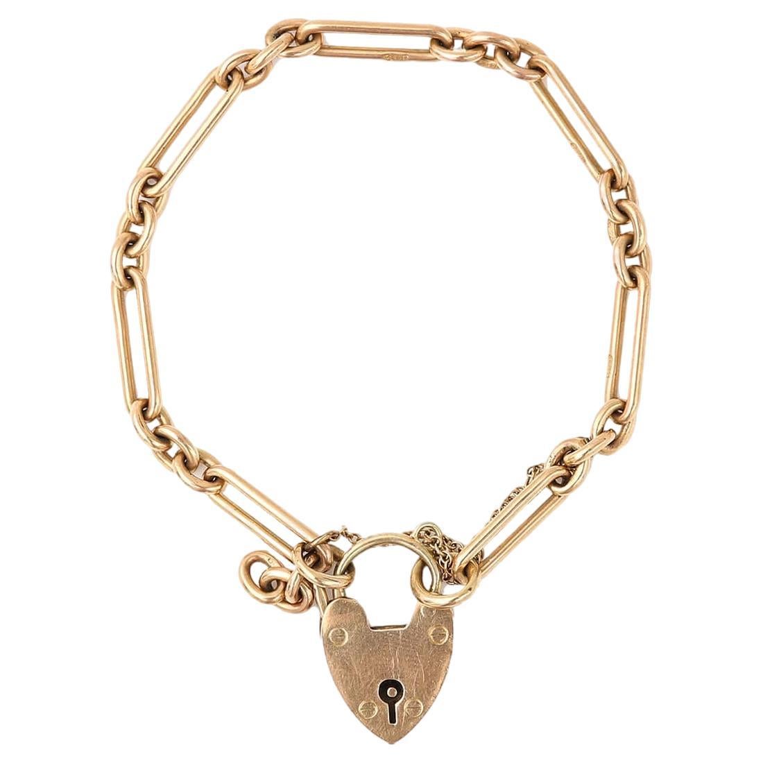 Edwardian Pink Gold Heart Lock Gate Link Bracelet at 1stDibs