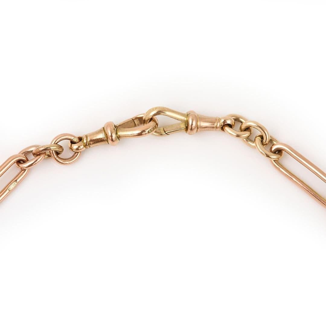 Edwardian 9k 9ct Rose Gold Trombone Link Albert Watch Chain, Circa 1914 3