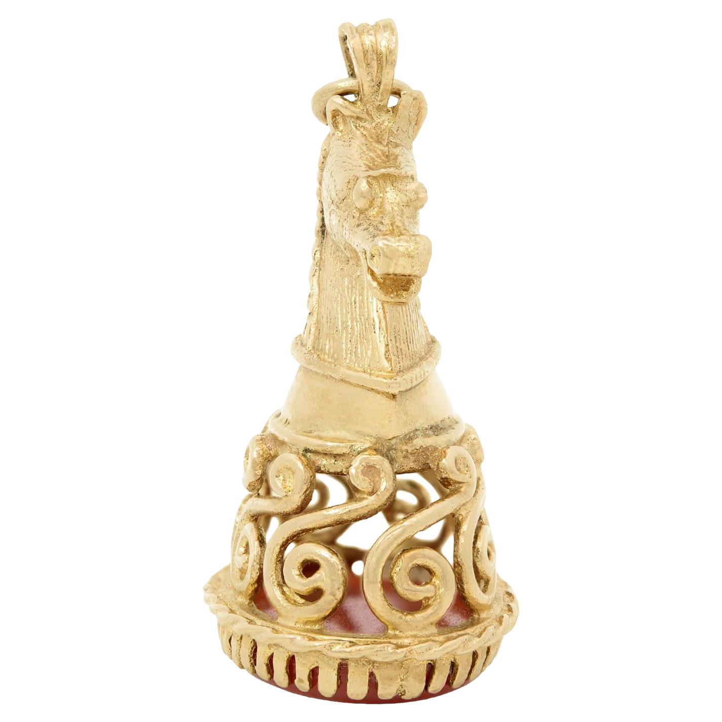 Edwardian 9k Carnelian Knight Chess Piece Fob