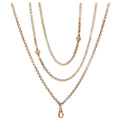Edwardian 9k Gold Belcher and Fancy Ball Link Long Guard Chain, circa 1905