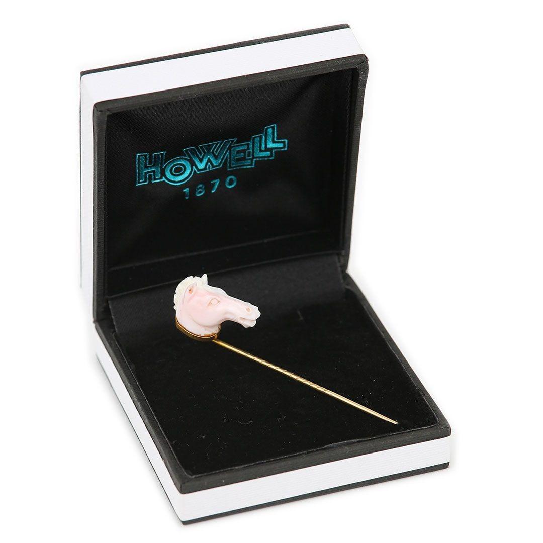Edwardian 9k Gold Conch Shell Horse Head Stick Pin, Circa 1910 6