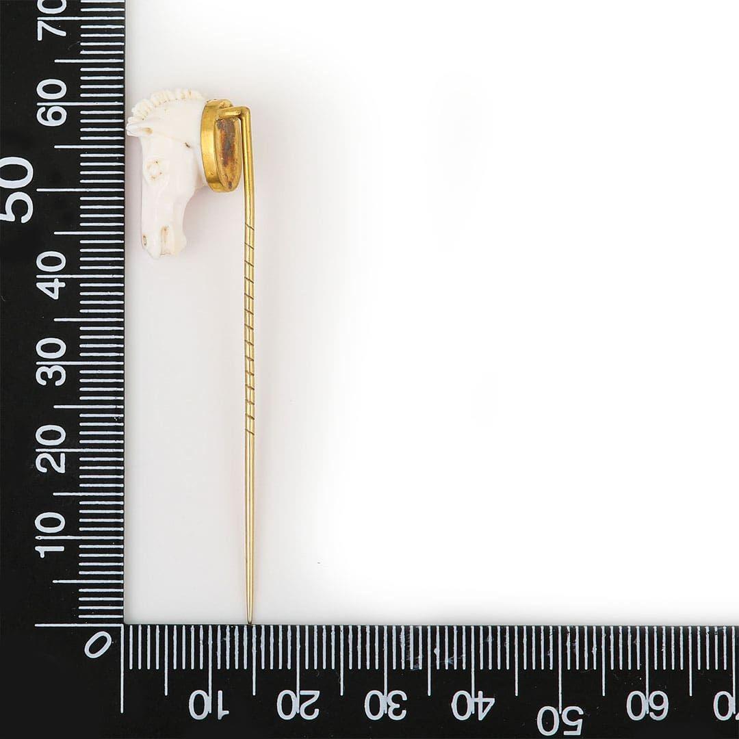 Edwardian 9k Gold Conch Shell Horse Head Stick Pin, Circa 1910 5