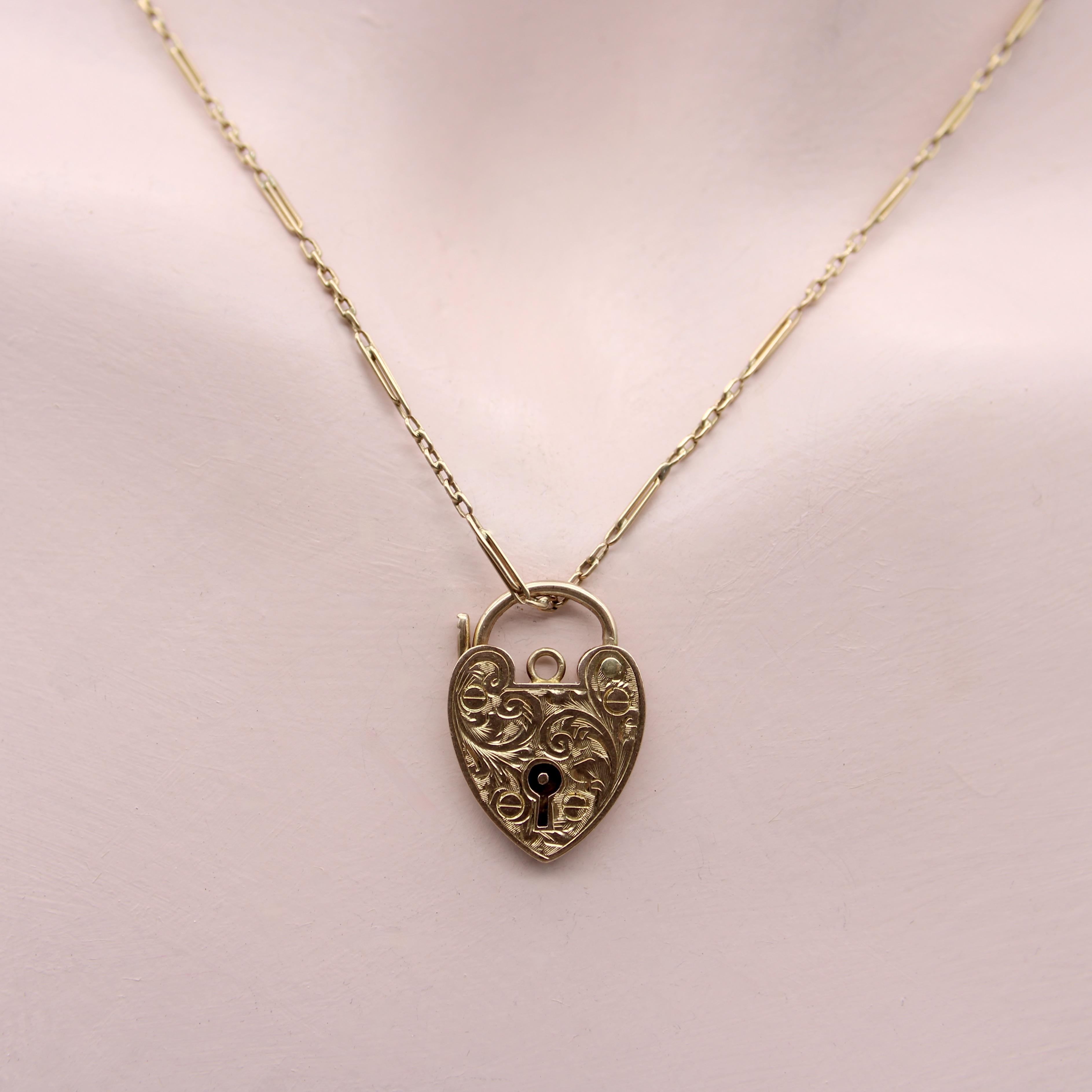 Edwardian 9K Gold Hand Engraved Heart Padlock 6