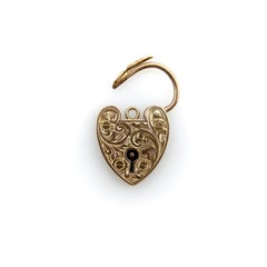 Edwardian 9K Gold Hand Engraved Heart Padlock