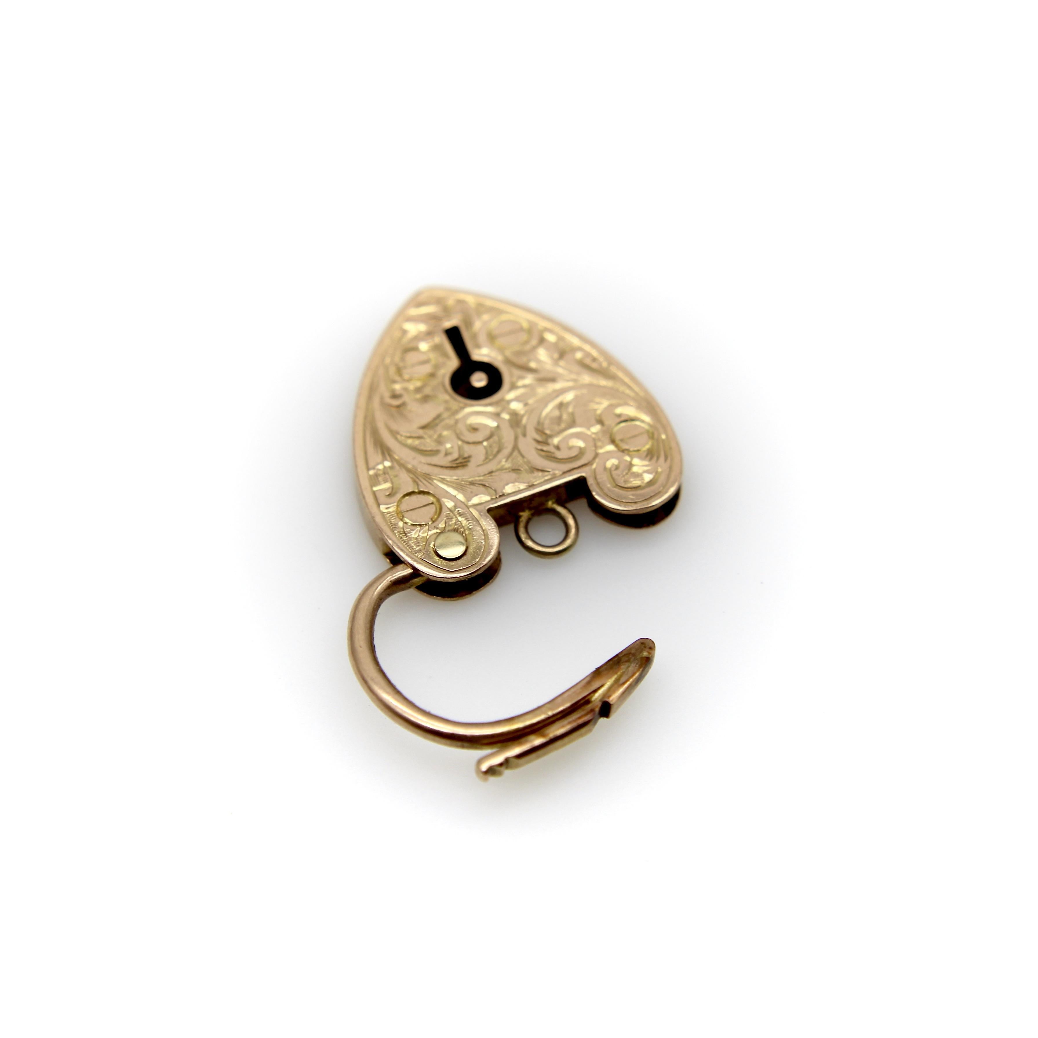 Edwardian 9K Gold Hand Engraved Heart Padlock 1