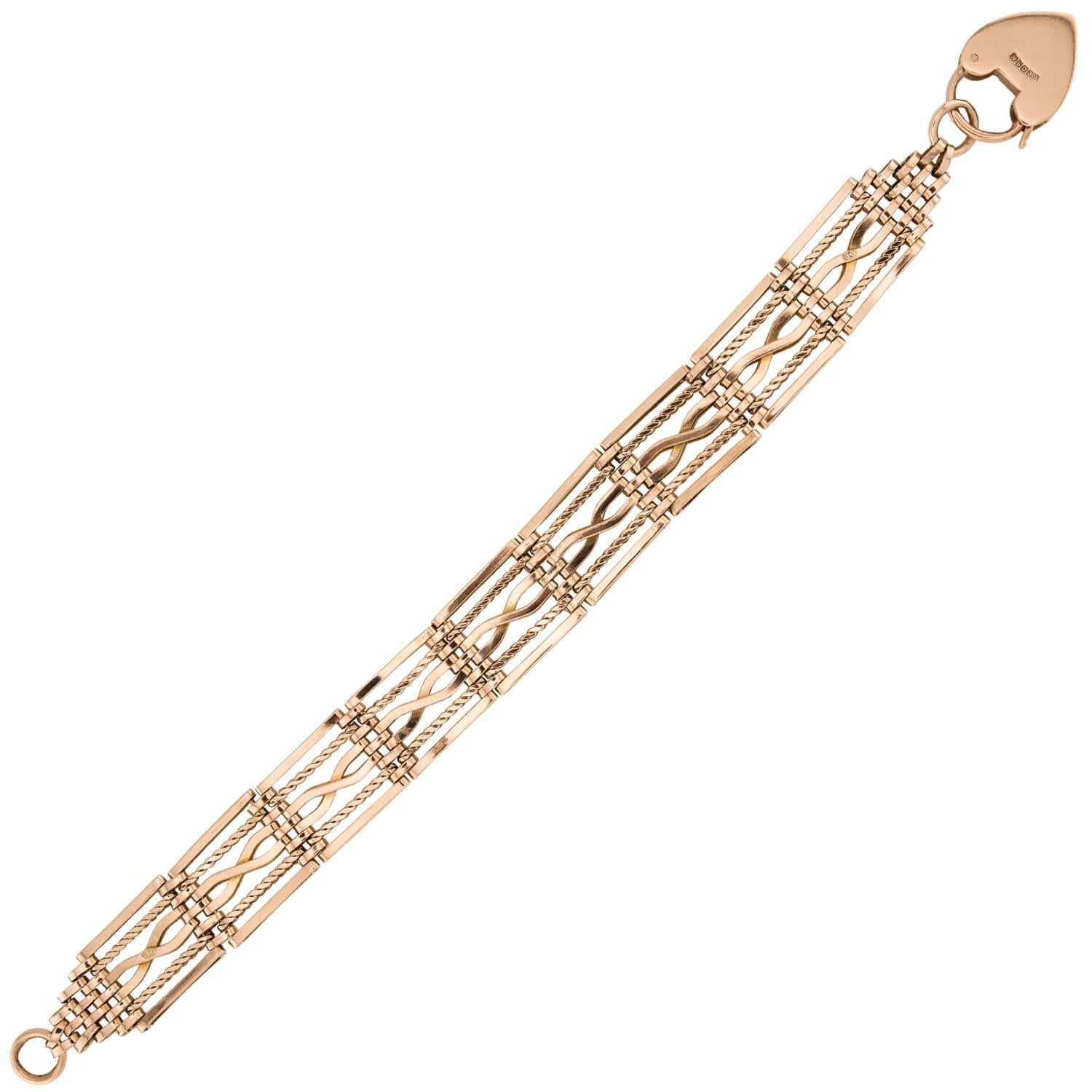 Edwardian 9k Heart Padlock Link Bracelet Bon état - En vente à Narberth, PA