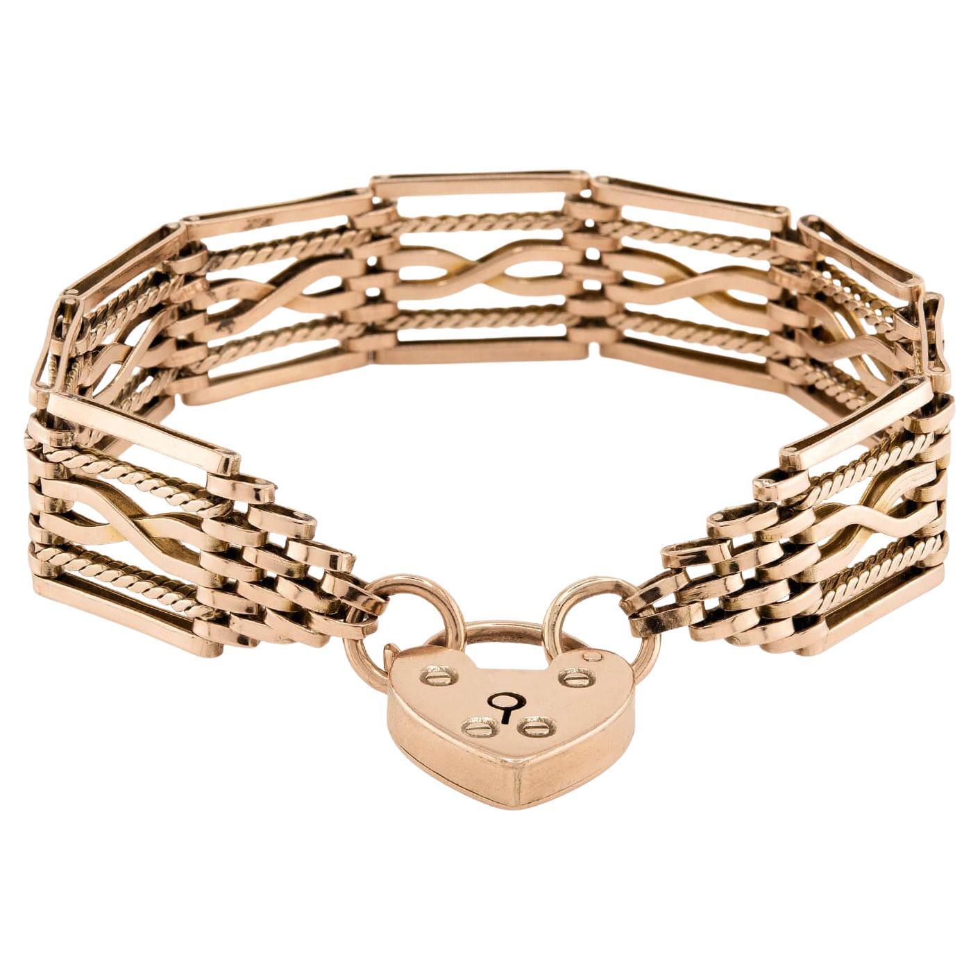 Edwardian 9k Heart Padlock Link Bracelet