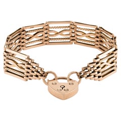 Edwardian 9k Heart Padlock Link Bracelet