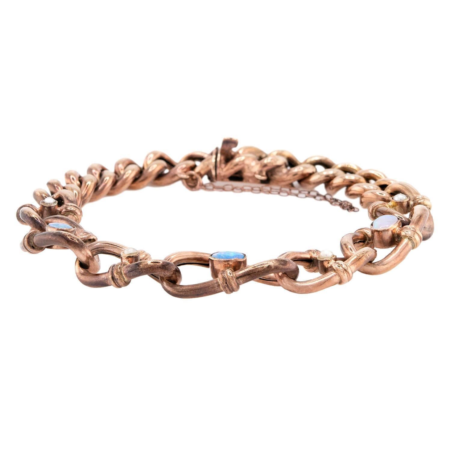 Edwardian 9k Opal 
Pearl Link Bracelet