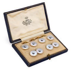 Edwardian 9k/Platinum Mother of Pearl, Pearl, & Enamel Cufflink Set