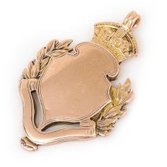 Edwardian 9k Rose Gold Shield and Crown Pendant, Circa 1911