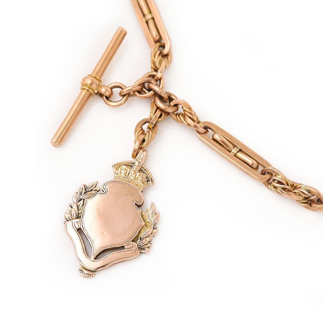 Edwardian 9k Rose Gold Shield and Crown Pendant, Circa 1911 For Sale 1