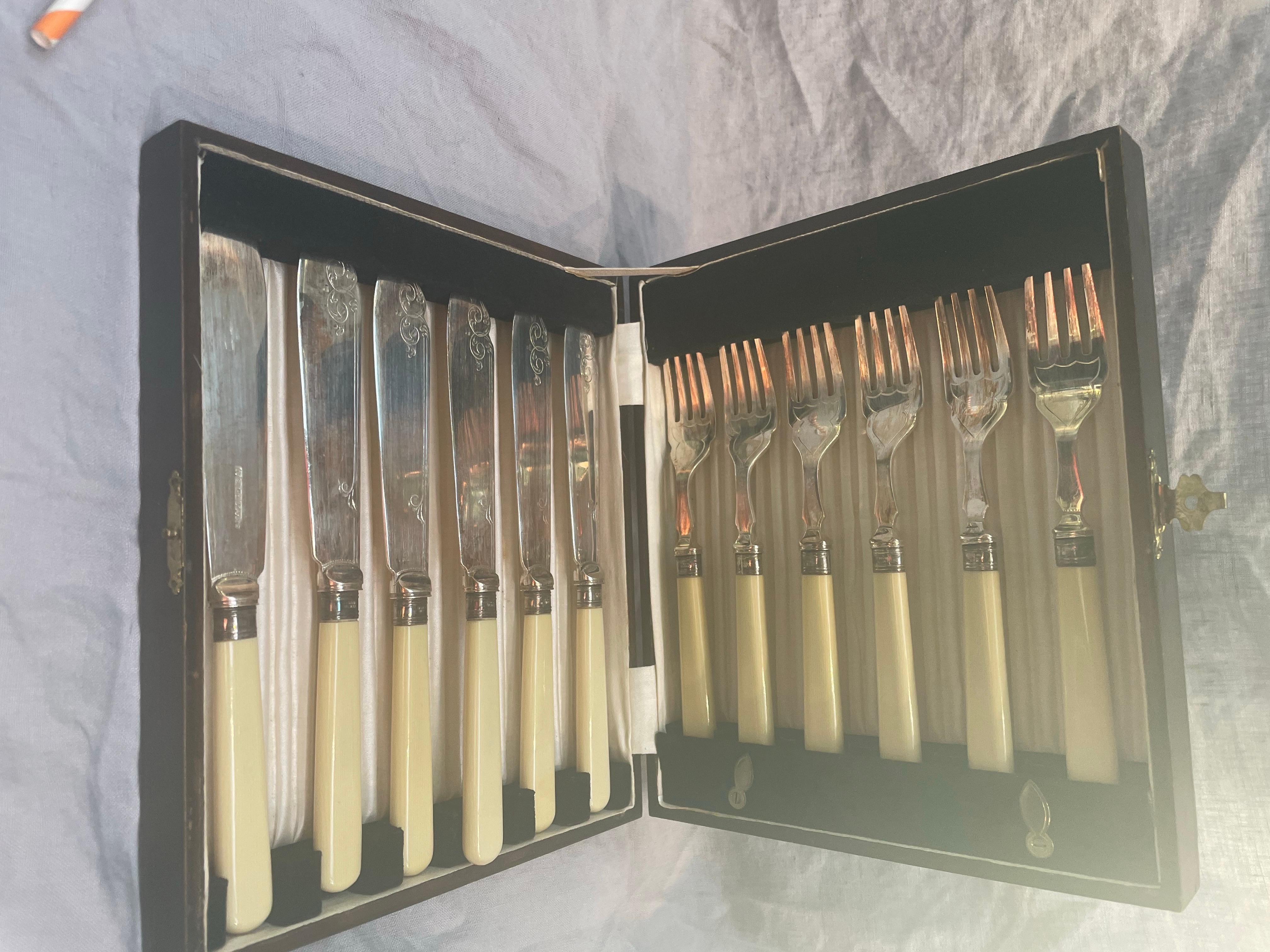 Edwardian A1 Silver-Plated Fish Set by S.M. & Co., in Original Fitted Case In Good Condition For Sale In Northport, MI
