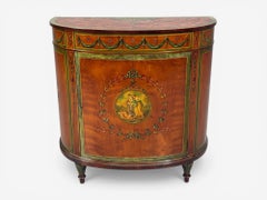 Edwardian, Adams Paint Decorated Demilune Cabinet, Inlaid Wood, 19th c.
