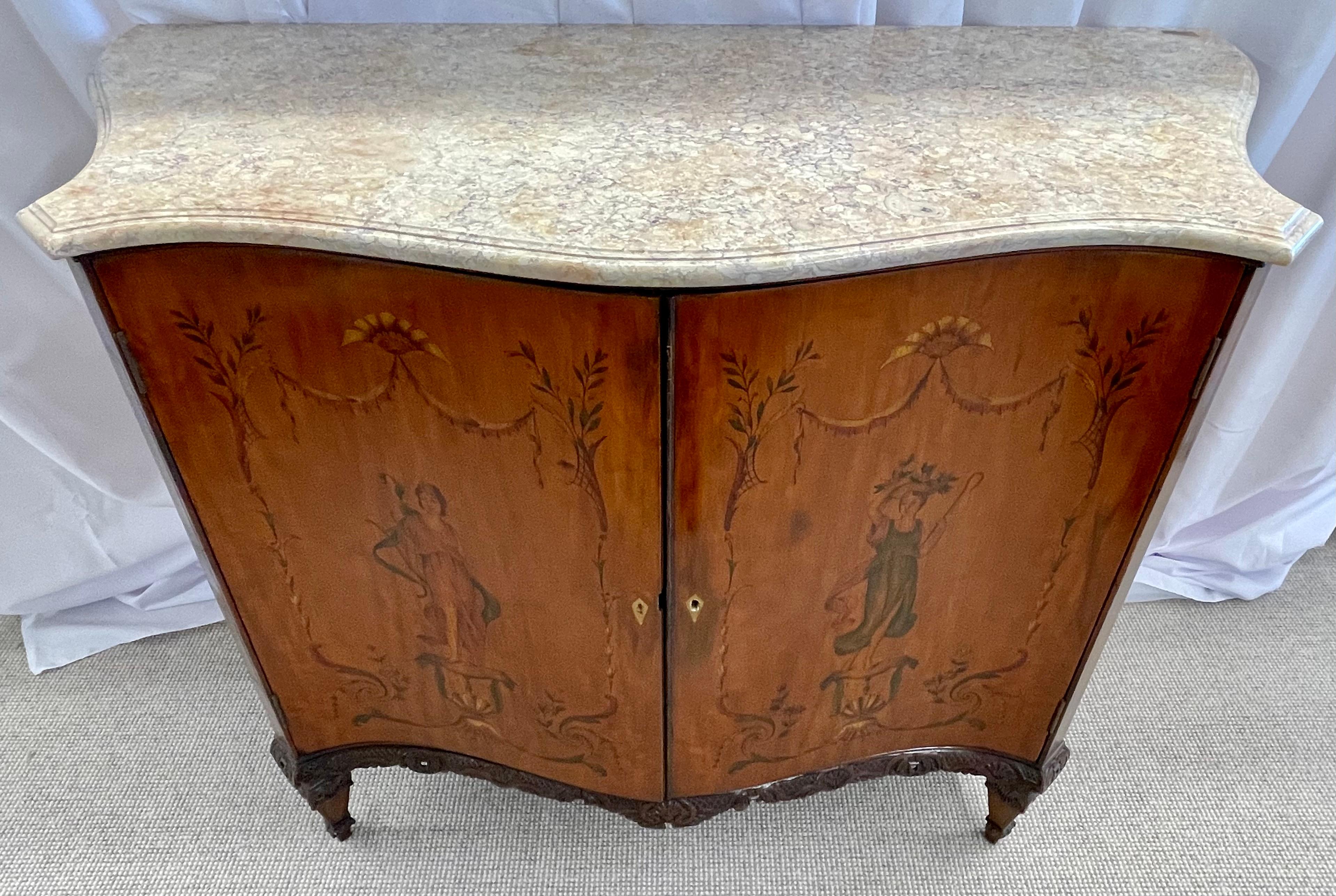 20th Century Edwardian Adams Style Marble-Top Curved Front Finely Detailed Commode For Sale