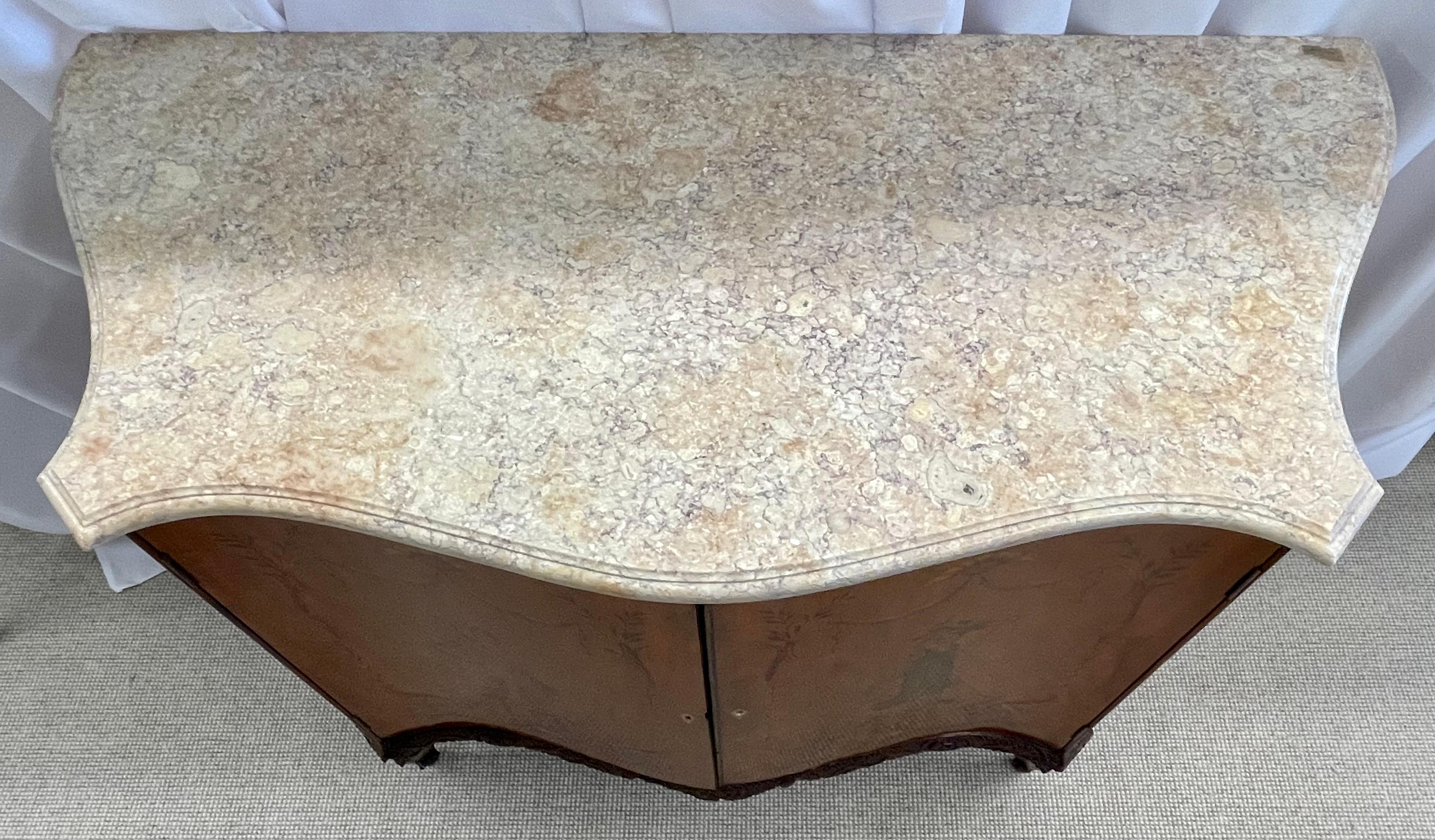 Wood Edwardian Adams Style Marble-Top Curved Front Finely Detailed Commode For Sale