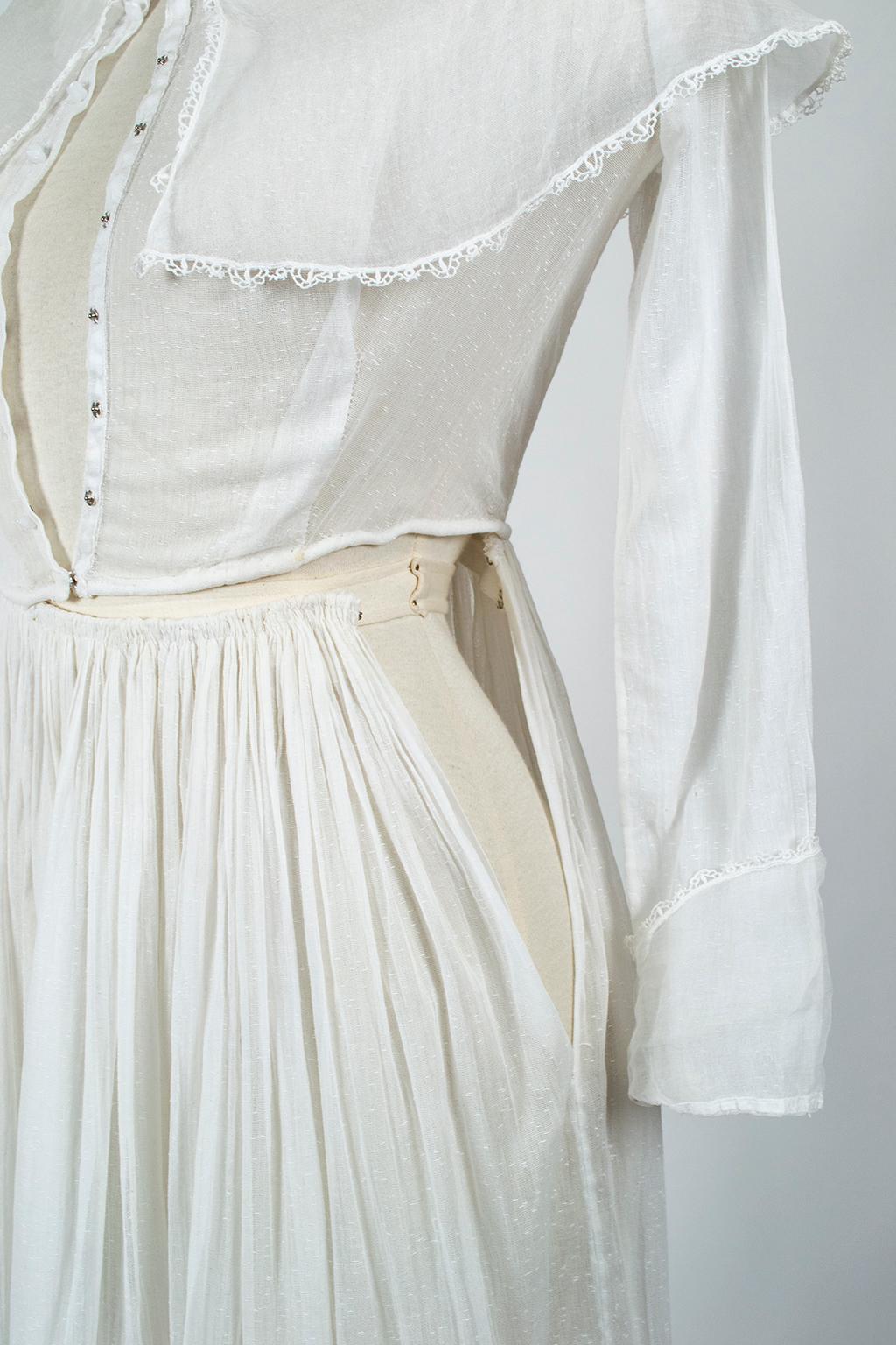 Gray Edwardian Aesthetic Capelet Collar Detachable Bodice Shirtwaist Dress–XXS, 1910s For Sale