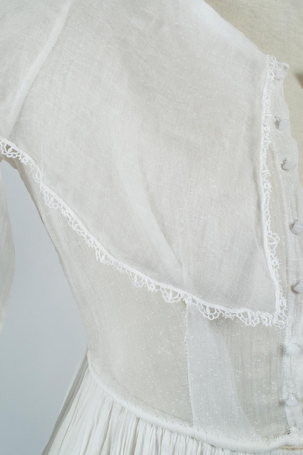 Edwardian Aesthetic Capelet Collar Detachable Bodice Shirtwaist Dress–XXS, 1910s For Sale 1