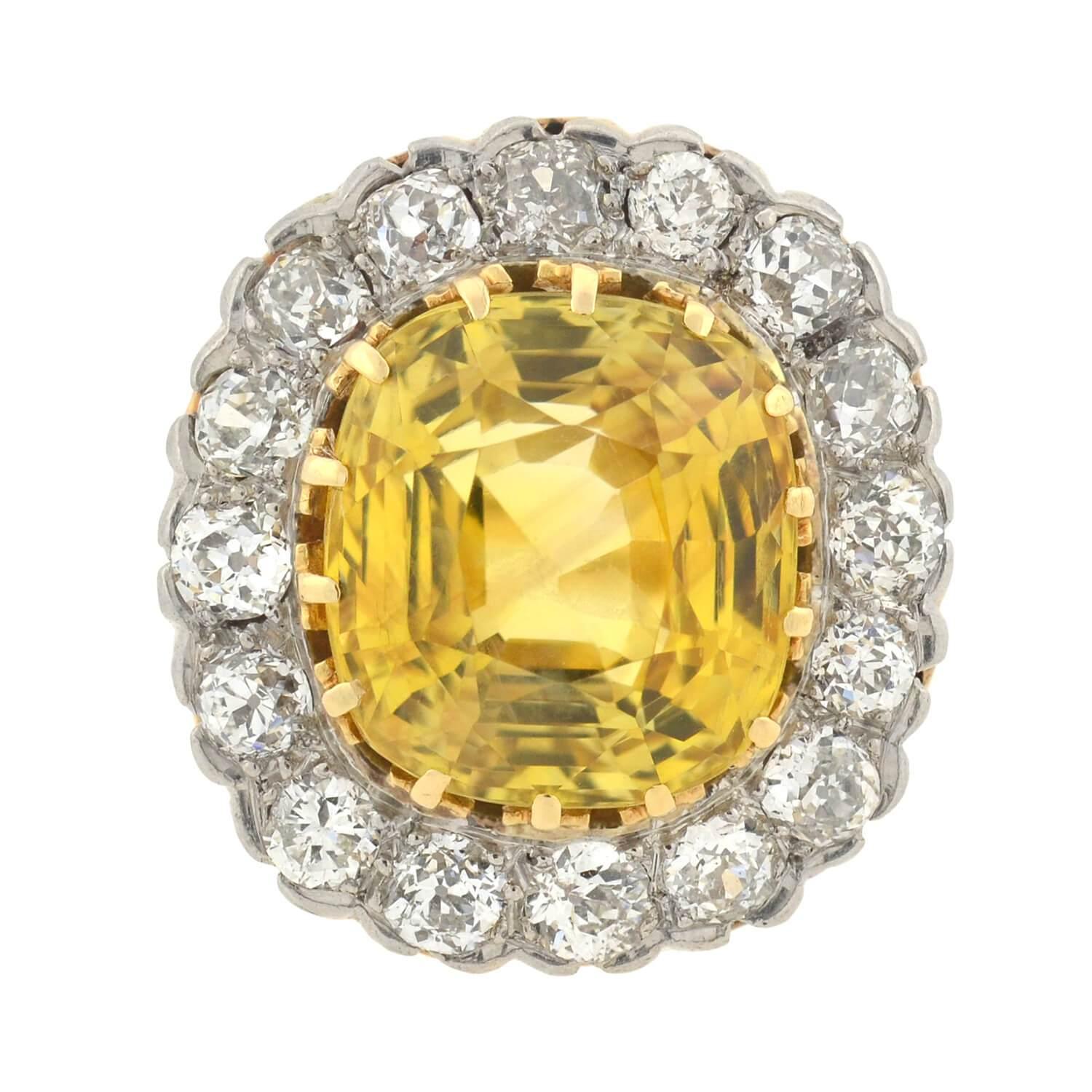 Cushion Cut Edwardian AGL Certified 13.37 Carat Natural Ceylon Sapphire Diamond Ring
