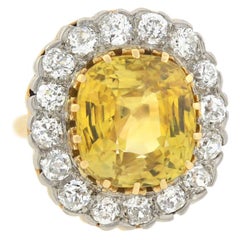 Edwardian AGL Certified 13.37 Carat Natural Ceylon Sapphire Diamond Ring